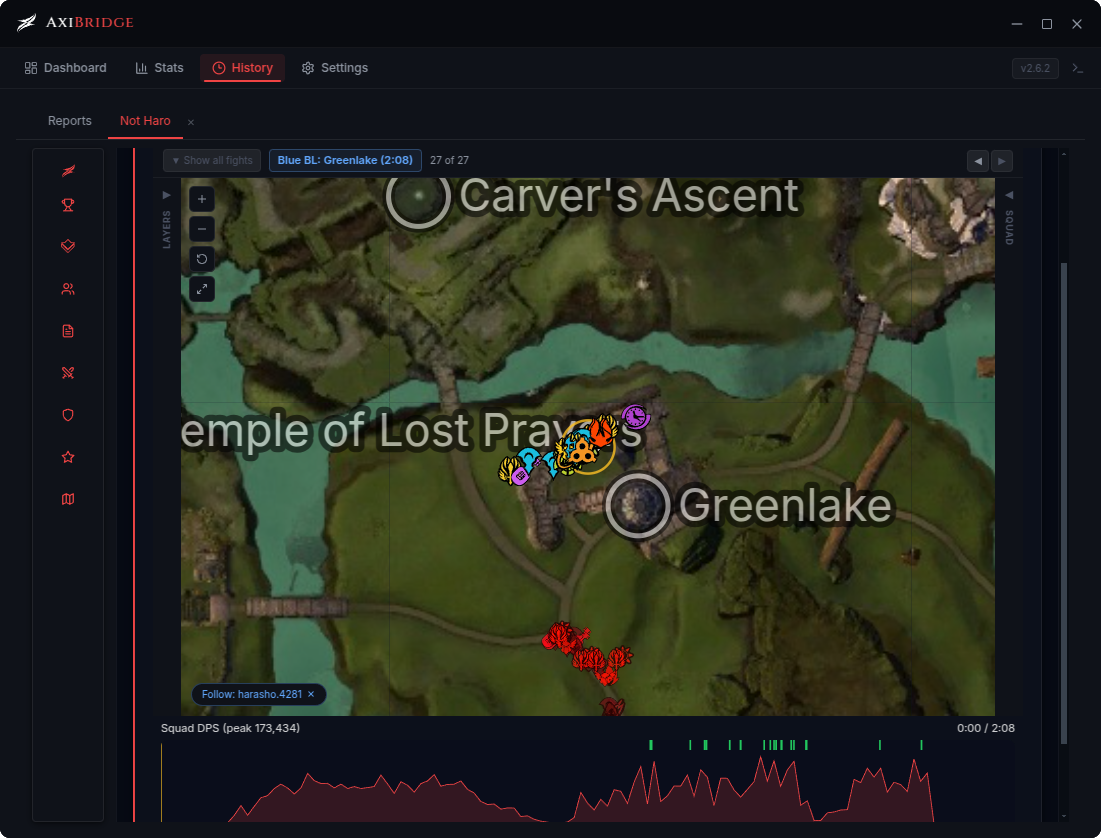 Fight replay overlaid on the WvW map
